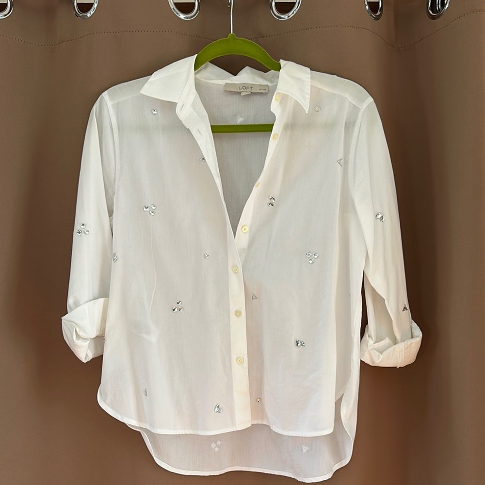 LOFT White Embroidered Women's Top